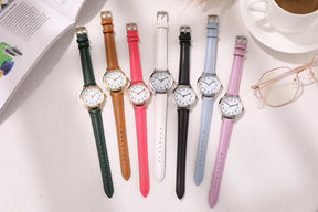 Leisure Fashion Women Quartz Watch Easy to Read Arabic Numerals Simple Dial PU Leather Strap Lady Candy Color