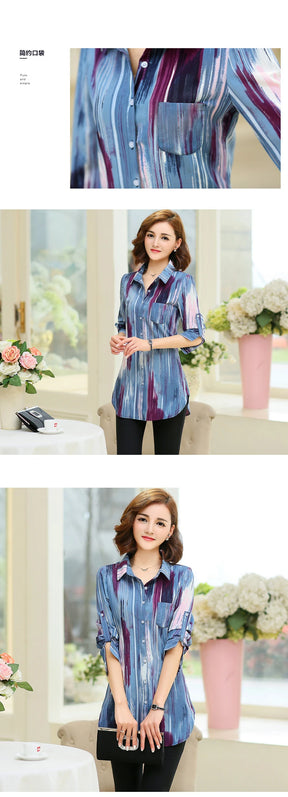 Women Striped Printed Long Sleeve Shirts 2023 New Ladies Loose X-Long Style Casual Shirt Tops Women Clothes Factory Wholesale
