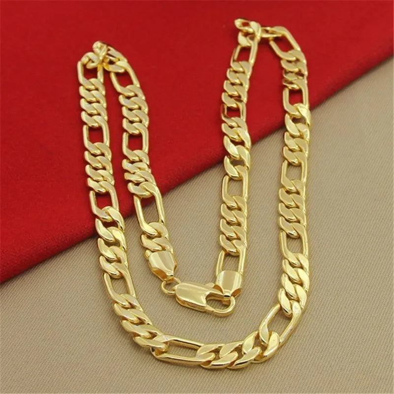Hip Hop 925 Sterling Silver Necklace 8MM Three Bedroom One Figaro Necklace Plating 24K Gold Men's Party Jewelry Jewelry Gift