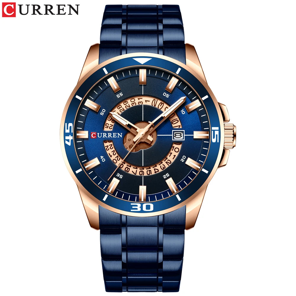 CURREN Watches for Men Fashion Business Mens Watches with Stainless Steel Strap Waterproof Quartz Watch for Men with Auto Date