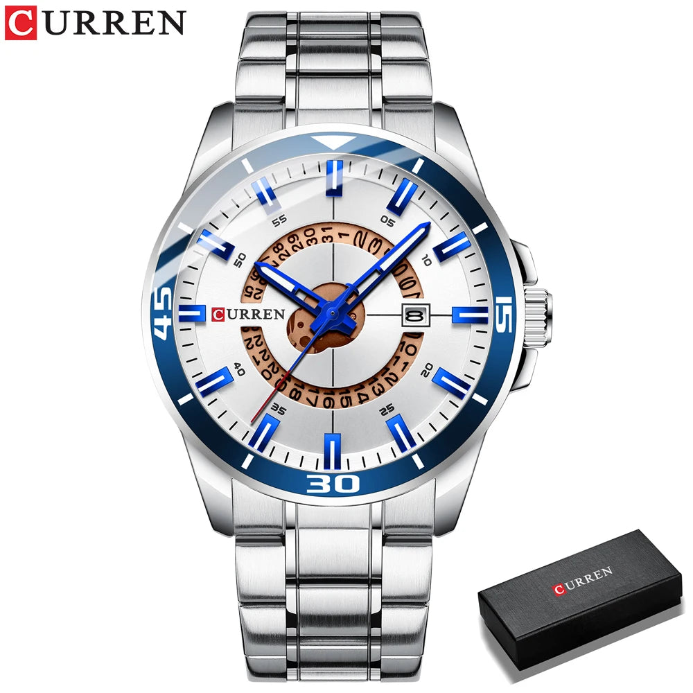 CURREN Watches for Men Fashion Business Mens Watches with Stainless Steel Strap Waterproof Quartz Watch for Men with Auto Date