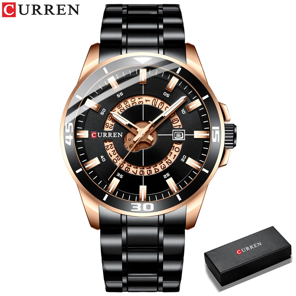 CURREN Watches for Men Fashion Business Mens Watches with Stainless Steel Strap Waterproof Quartz Watch for Men with Auto Date