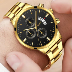 Leisure Business Fashion Men Black Stainless Steel Watch Luxury Calendar Quartz Wrist Watch Mens Business Watches for Man Clock