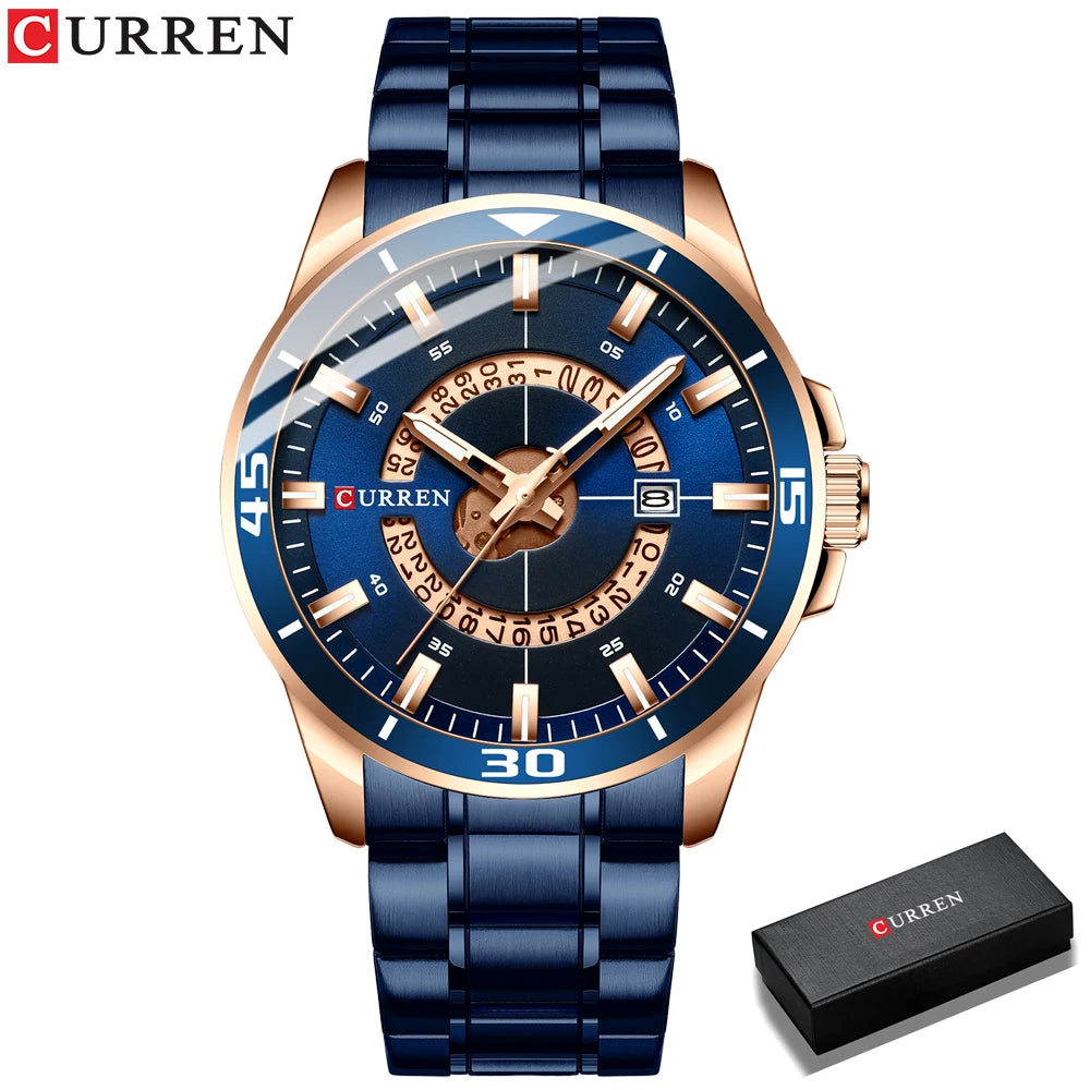 CURREN Watches for Men Fashion Business Mens Watches with Stainless Steel Strap Waterproof Quartz Watch for Men with Auto Date