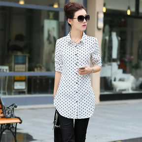 Women Striped Printed Long Sleeve Shirts 2023 New Ladies Loose X-Long Style Casual Shirt Tops Women Clothes Factory Wholesale