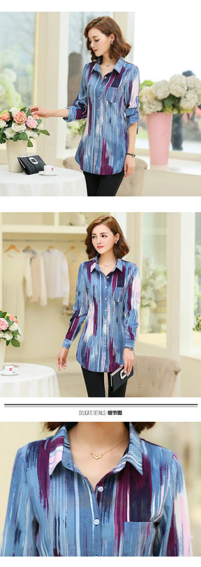 Women Striped Printed Long Sleeve Shirts 2023 New Ladies Loose X-Long Style Casual Shirt Tops Women Clothes Factory Wholesale