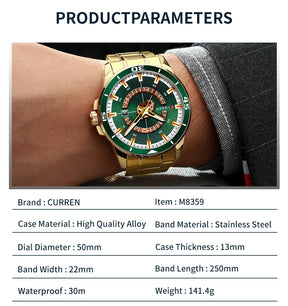 CURREN Watches for Men Fashion Business Mens Watches with Stainless Steel Strap Waterproof Quartz Watch for Men with Auto Date