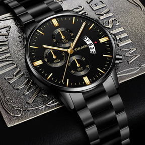Luxury Men Steel Golden Watch Calendar Quartz Wristwatch Chain Bracelet Business Watches Man Clock for Men Relogio Masculino