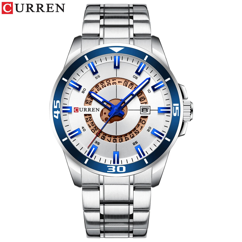 CURREN Watches for Men Fashion Business Mens Watches with Stainless Steel Strap Waterproof Quartz Watch for Men with Auto Date
