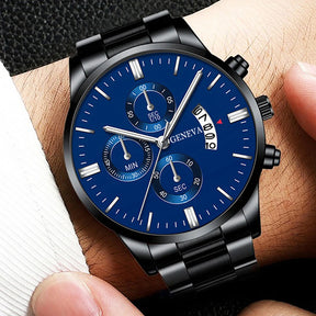 Leisure Business Fashion Men Black Stainless Steel Watch Luxury Calendar Quartz Wrist Watch Mens Business Watches for Man Clock