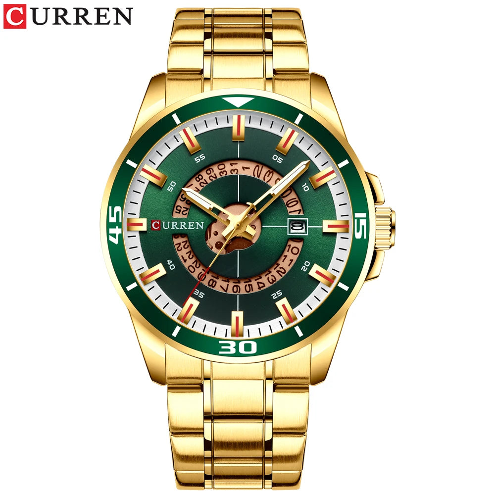 CURREN Watches for Men Fashion Business Mens Watches with Stainless Steel Strap Waterproof Quartz Watch for Men with Auto Date