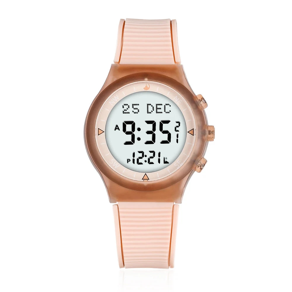 Muslim Azan Watch for Prayer with Qibla Compass Adhan Alarm Hijri Islamic Al Harameen Fajr Time Wristwatch Multi Languages