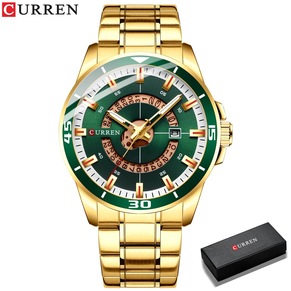 CURREN Watches for Men Fashion Business Mens Watches with Stainless Steel Strap Waterproof Quartz Watch for Men with Auto Date