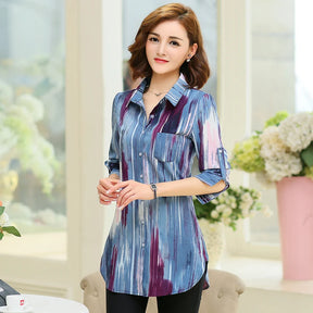 Women Striped Printed Long Sleeve Shirts 2023 New Ladies Loose X-Long Style Casual Shirt Tops Women Clothes Factory Wholesale