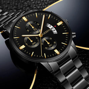 Leisure Business Fashion Men Black Stainless Steel Watch Luxury Calendar Quartz Wrist Watch Mens Business Watches for Man Clock