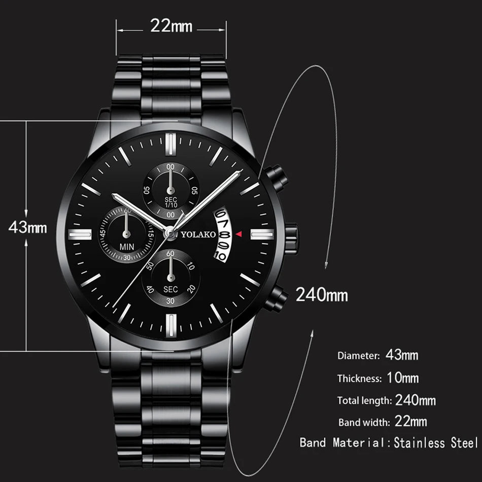 Luxury Men Steel Golden Watch Calendar Quartz Wristwatch Chain Bracelet Business Watches Man Clock for Men Relogio Masculino