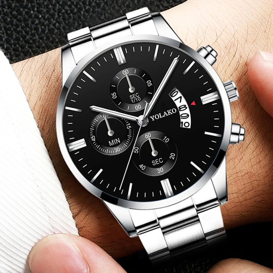 Luxury Men Steel Golden Watch Calendar Quartz Wristwatch Chain Bracelet Business Watches Man Clock for Men Relogio Masculino