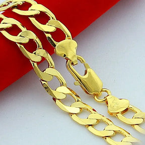 24K Gold Color Filled 10mm 50-75cm Men Figaro Hip Hop Gold Necklace Chains Male Boys High Quality Jewelry Gift
