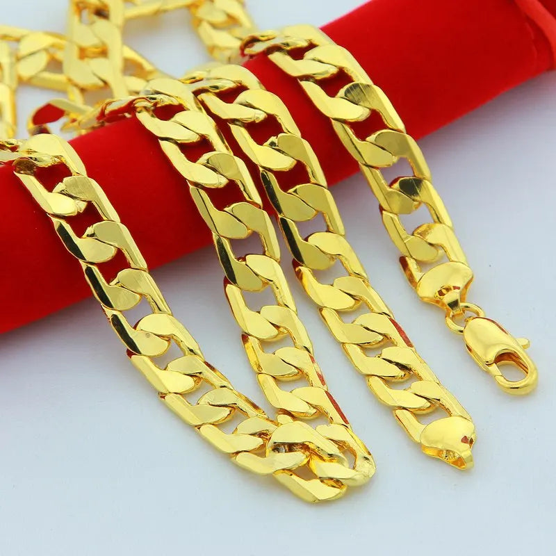 24K Gold Color Filled 10mm 50-75cm Men Figaro Hip Hop Gold Necklace Chains Male Boys High Quality Jewelry Gift