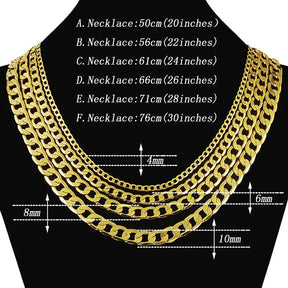 24K Gold Color Filled 10mm 50-75cm Men Figaro Hip Hop Gold Necklace Chains Male Boys High Quality Jewelry Gift