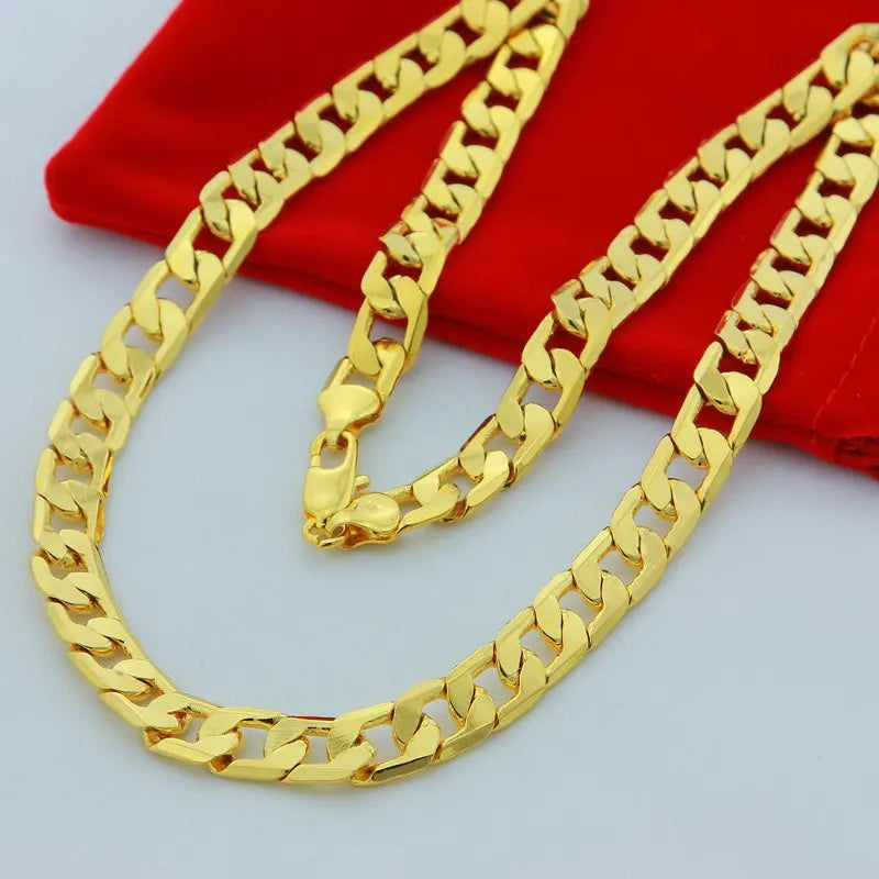 24K Gold Color Filled 10mm 50-75cm Men Figaro Hip Hop Gold Necklace Chains Male Boys High Quality Jewelry Gift