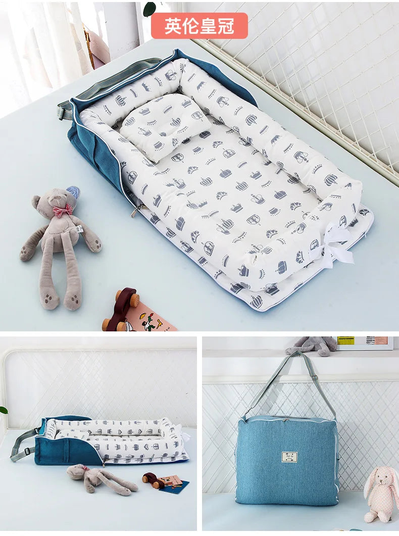 New Infant Cotton Cradle Crib Newborn Basket Bassinet Newborn Bed Portable Baby Nest for Boys Girls Travel Bag Cot Cushion Gift