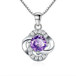 Female 925 Sterling Silver Flower Amethyst Pendants And Necklaces For Women Wedding Party Fashion Jewelry