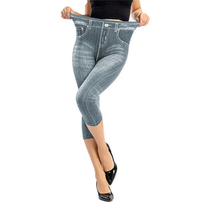 Summer Women Fashion High Waist Skinny Jeans Knee Length Denim Capri Pants High Waist Skinny Jeans Knee Length Denim Pants