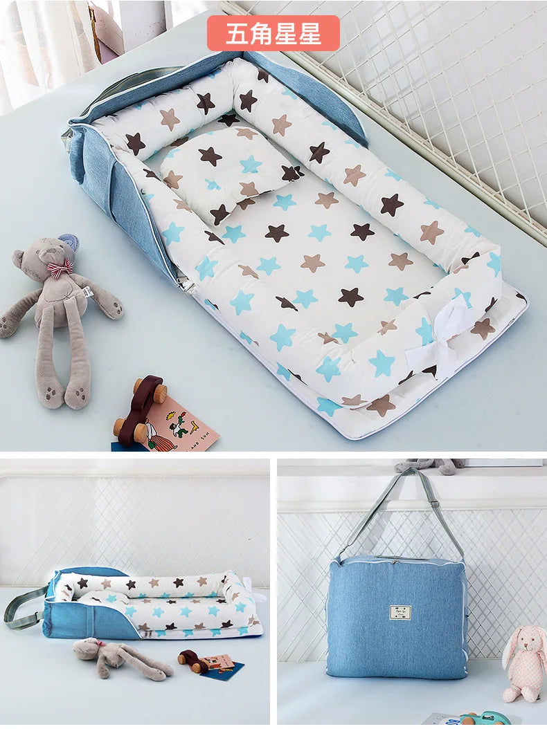 New Infant Cotton Cradle Crib Newborn Basket Bassinet Newborn Bed Portable Baby Nest for Boys Girls Travel Bag Cot Cushion Gift