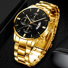 Leisure Business Fashion Men Black Stainless Steel Watch Luxury Calendar Quartz Wrist Watch Mens Business Watches for Man Clock