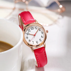 Leisure Fashion Women Quartz Watch Easy to Read Arabic Numerals Simple Dial PU Leather Strap Lady Candy Color