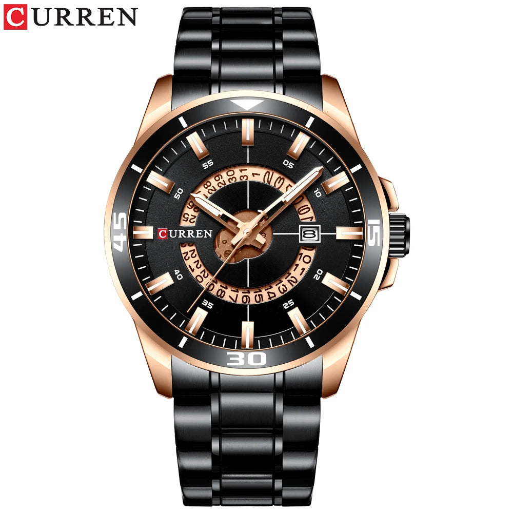 CURREN Watches for Men Fashion Business Mens Watches with Stainless Steel Strap Waterproof Quartz Watch for Men with Auto Date
