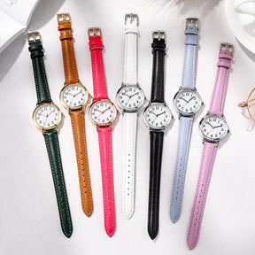 Leisure Fashion Women Quartz Watch Easy to Read Arabic Numerals Simple Dial PU Leather Strap Lady Candy Color