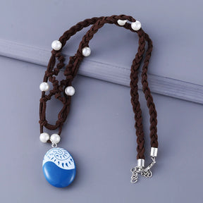 Fashion Movie Charm Moana Ocean Rope Chain Necklaces Blue Stone Pendants Leather Suede Choker Jewelry Gifts