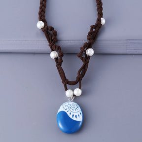 Fashion Movie Charm Moana Ocean Rope Chain Necklaces Blue Stone Pendants Leather Suede Choker Jewelry Gifts