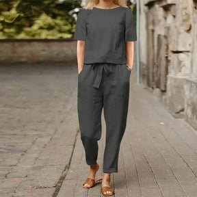 Women's Pullover Shirt And Pants Two-piece Set 2024 Women's Cotton And Linen Summer Suit Short Sleeved O-neck Outfit Pants