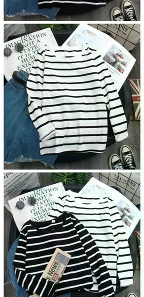 Women Loose Round Collar Autumn Stripes Print Loose Long Sleeve Casual Simple Wild T-Shirt