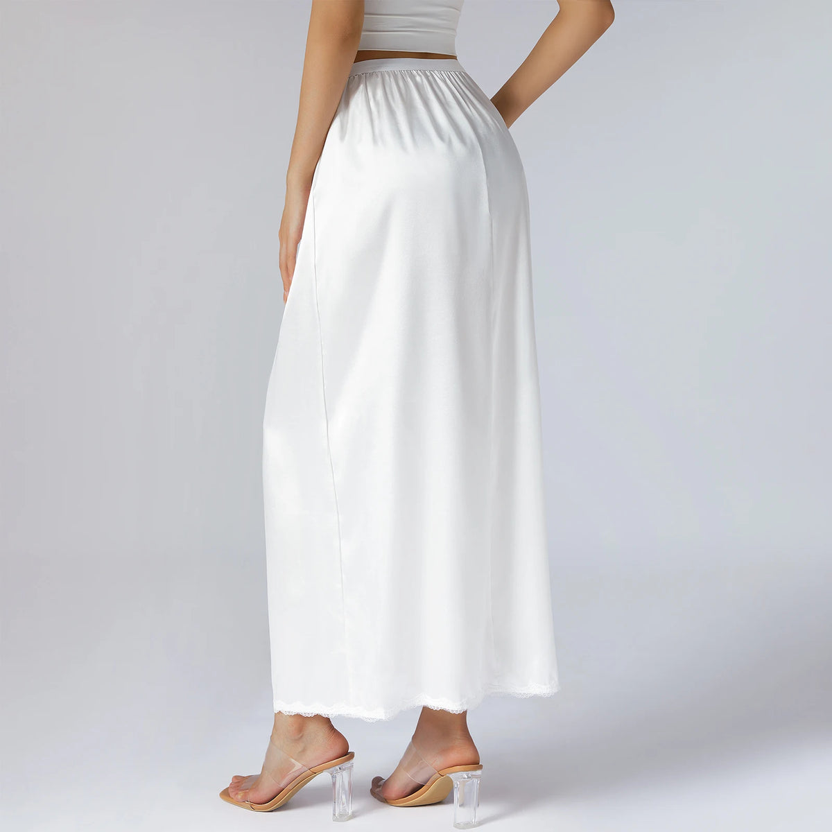 2024 New Women´s Half Slip Underskirt, Solid Color Elastic Waist Inner Lining for Midi Skirt, Long Underskirt for Ladies