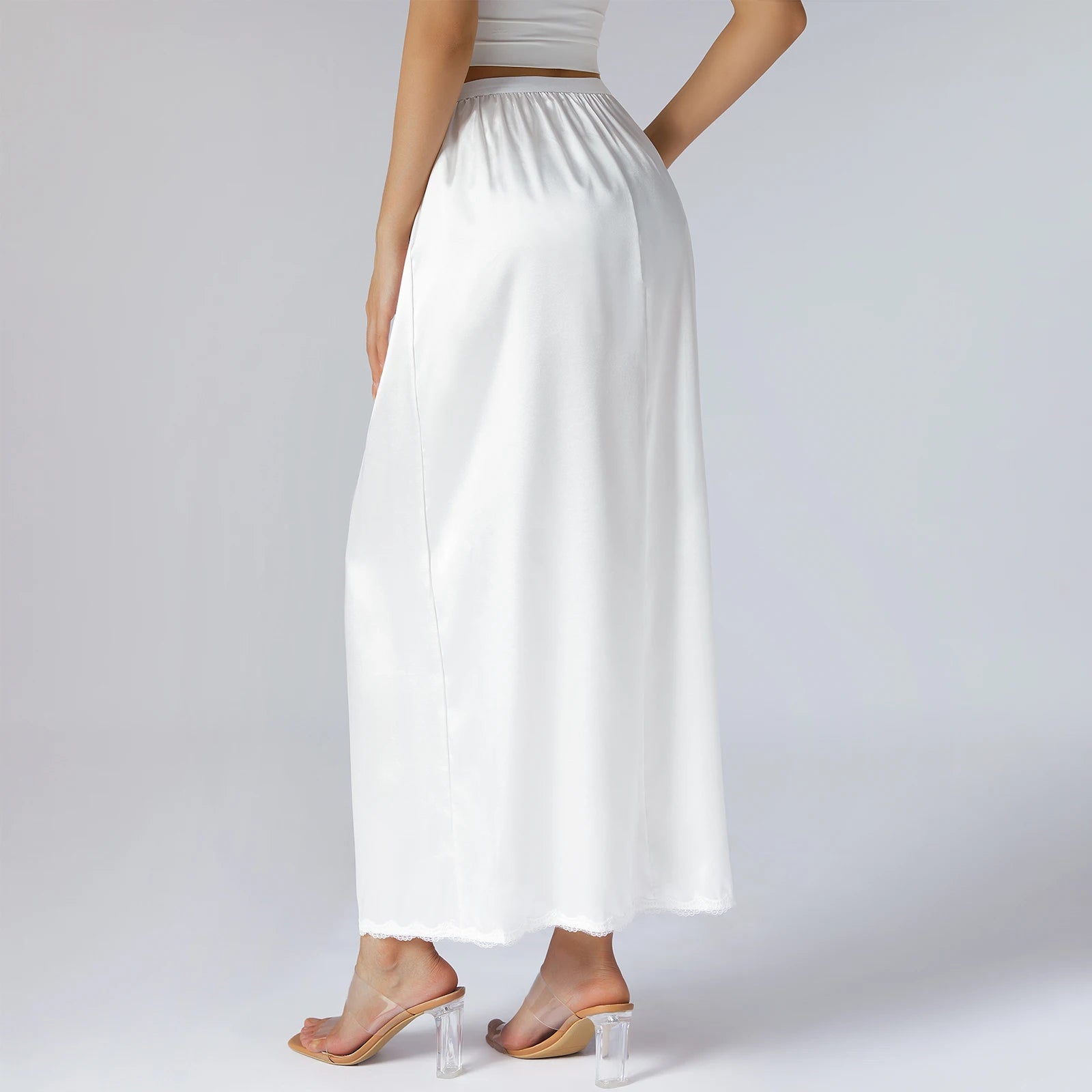 2024 New Women´s Half Slip Underskirt, Solid Color Elastic Waist Inner Lining for Midi Skirt, Long Underskirt for Ladies