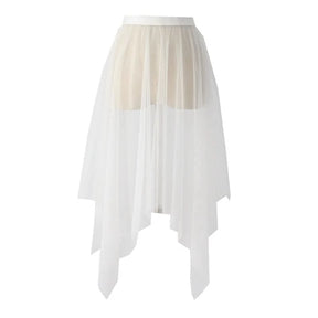 Black White Long Tulle Lace Mesh Skirt Women Petticoat Underskirt Summer Korean Irregular Cover Up Skirt Tutu Skirt For Girl