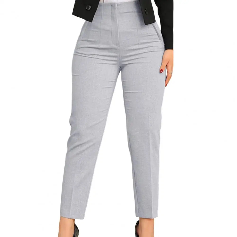 Stylish Office Pants 3D Cutting Workwear Anti-pilling Women Cropped Work Pants Solid Color Female Casual Trousers For Daily Wear