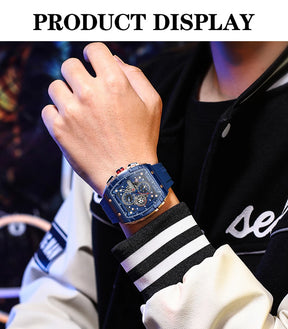 CURREN Sports Unique Rectangular Watches with Large Dial Casual Quartz Silicone Bands Wristwatches with Auto Date