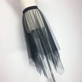 Black White Long Tulle Lace Mesh Skirt Women Petticoat Underskirt Summer Korean Irregular Cover Up Skirt Tutu Skirt For Girl