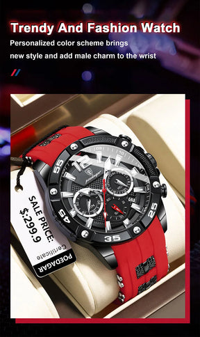 POEDAGAR Silicone Strap Sport Men's Watch Luxury Stopwatch Waterproof Military Wristwatches For Men Brand Luminous Clock Newest