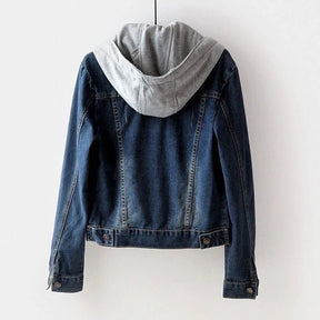 Denim Coat Women Hooded Full Sleeve Regular Splice Short Coats Slim Fit Solid Office Ladies Casual Jackets Outerwear 2024