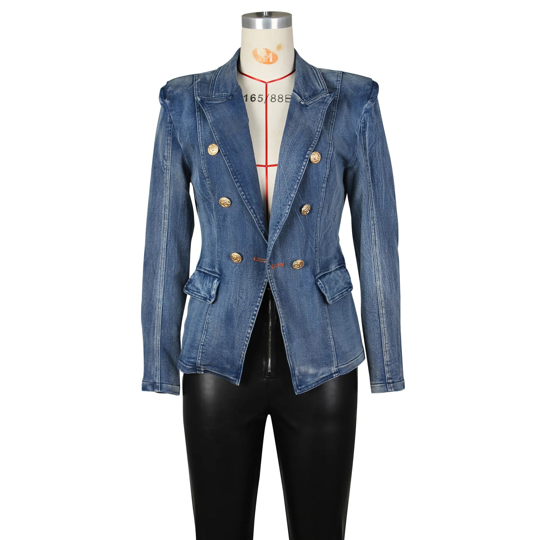 Women New Slim Double-Breasted Button Denim Jacket Coat Slim Long Sleeve Autumn Ripped Fashion Jacket Blazer