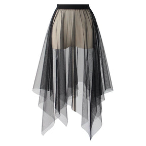 Black White Long Tulle Lace Mesh Skirt Women Petticoat Underskirt Summer Korean Irregular Cover Up Skirt Tutu Skirt For Girl