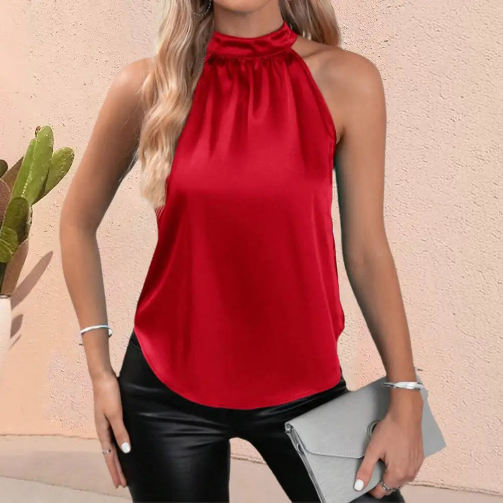 Women Satin Top Elegant Satin Halter Top Off Shoulder Sleeveless Tank Women's Loose Fit Vest Stylish Summer Wear for Daily