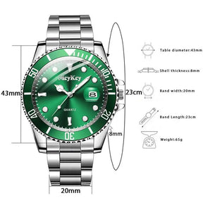 Hot Sale Men's Steel Strap Green Aqua Ghost with Calendar Quartz Watch Classic Men's Watches Fashion Matching Goods