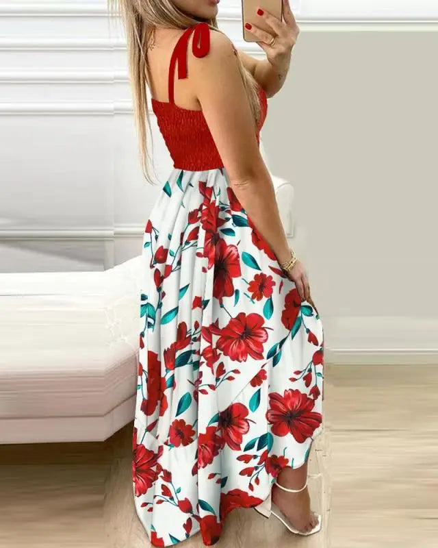 Summer Women's 2025  new irregular strapless halter sleeveless long dress Sling Patchwork Print Irregular Tube Top Dress